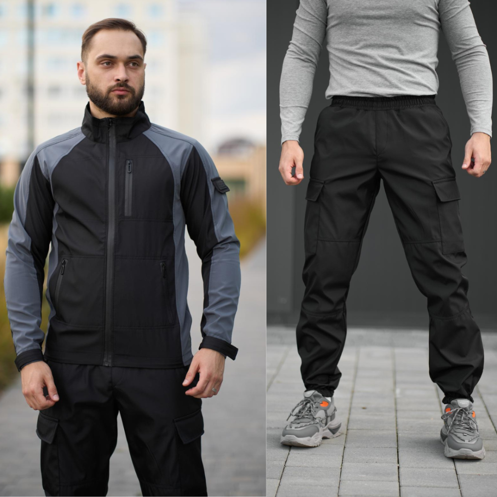 Чоловічий костюм Intruder Softshell куртка спортивна і штани карго весна осінь сірий+чорний Одеса - фото 1