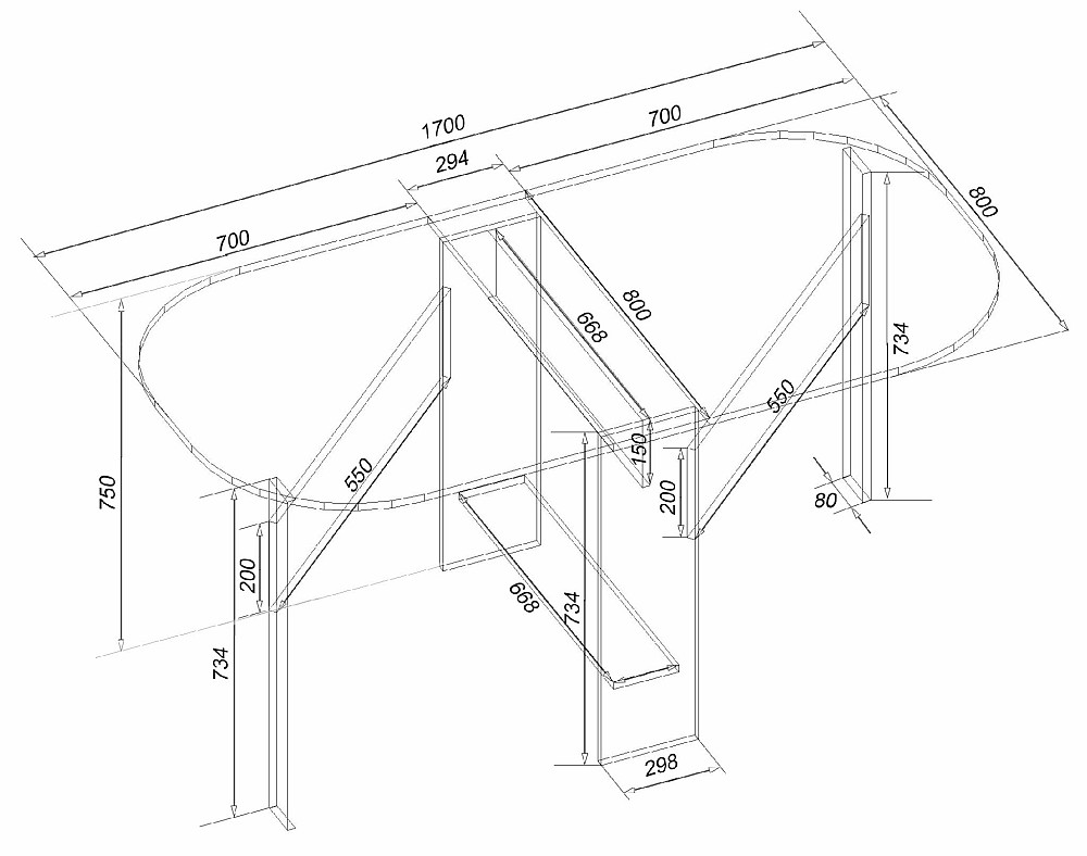 Стол-тумба №2, Дуб Крафт Білий, 1700х800х750 Львов - изображение 3