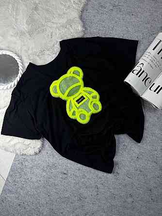 Жіноча подовжена футболка оверсайз з ведмедиком кулір Жовтий Одеса