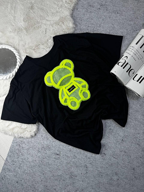 Жіноча подовжена футболка оверсайз з ведмедиком кулір Жовтий Одеса - фото 2