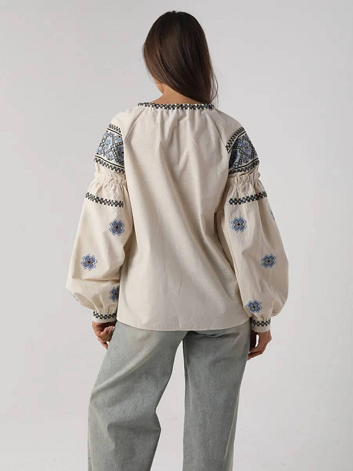 Женская стильная современная вышиванка с завязками 80% хлопок, 20% полиэстер 44 Одесса - изображение 6