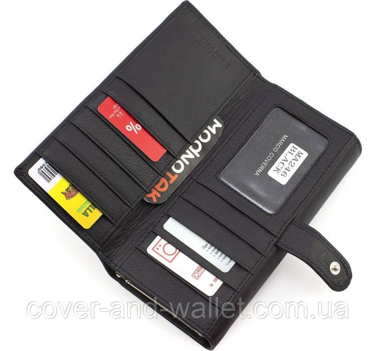 Жіночий бордовий шкіряний гаманець на багато карток Marco Coverna Чорний Київ - фото 4