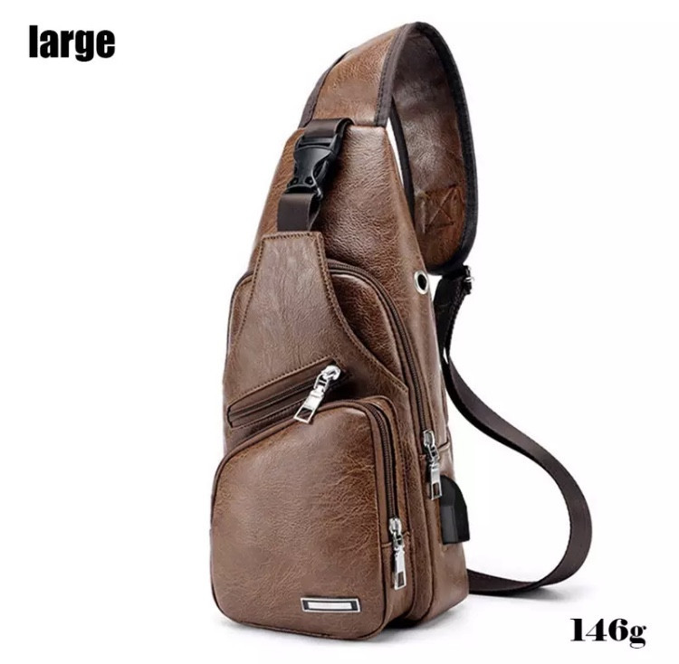 Сумка через плечо коричневая с USB  кабелем, размер 34*16*10см, 4 кармана, мужская сумка, женская сумка Киев - изображение 1