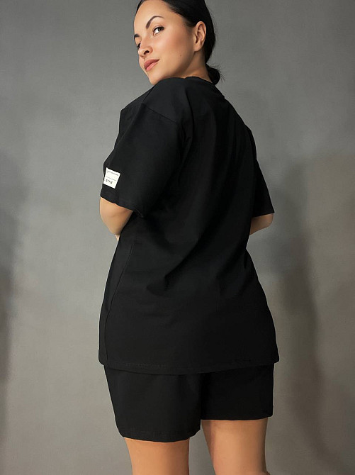 Костюм женский Aidin 201 футболка и шорты с нашивкой оверсайз черный, черный, M Киев - изображение 18