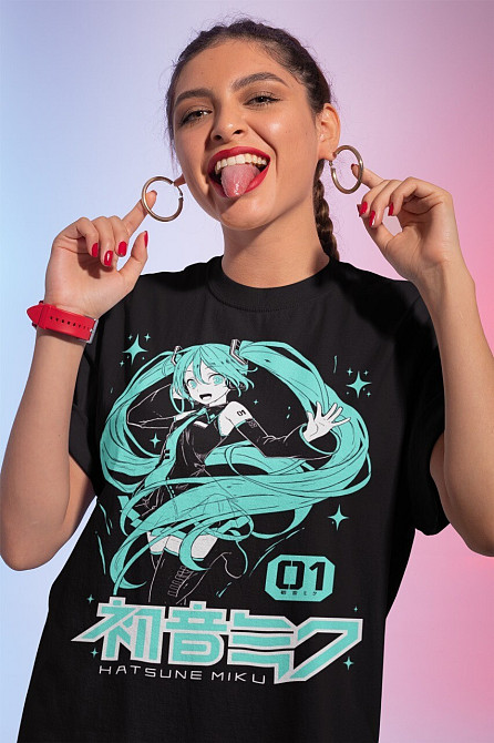 Футболка для хлопчика з аніме принтом Хатсуне Міку Аніме Гірл оверсайз (зріст від 165 до 180) Чорний AnimeJ0226m Дніпро - фото 1