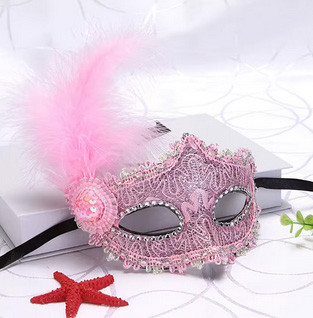 Маска карнавальна жіноча з пером рожева Київ - фото 1