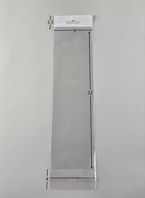 Пакети з липкою стрічкою і европодвесом 9см 32см 25мк (1000 шт) Харків - фото 2