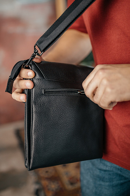 Мужская барсетка с клапаном, черная сумка через плечо из натуральной кожи, классический мессенджерMasterSem Киев - изображение 4