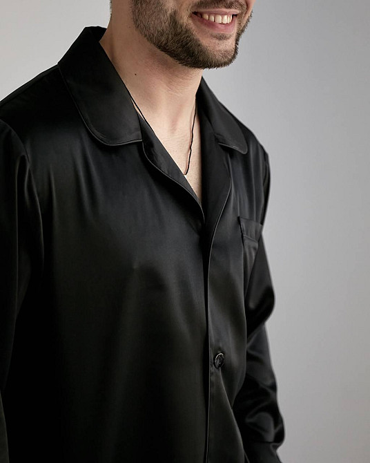 Мужская пижама шелк Черный S Харьков - изображение 3