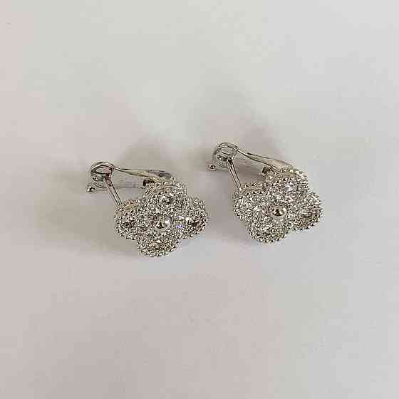 Van Cleef серьги цирконы посеребрение / серьги клевер на английском замочке Одесса