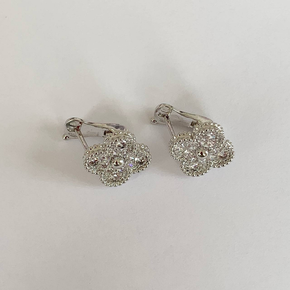 Van Cleef серьги цирконы посеребрение / серьги клевер на английском замочке Одесса - изображение 4