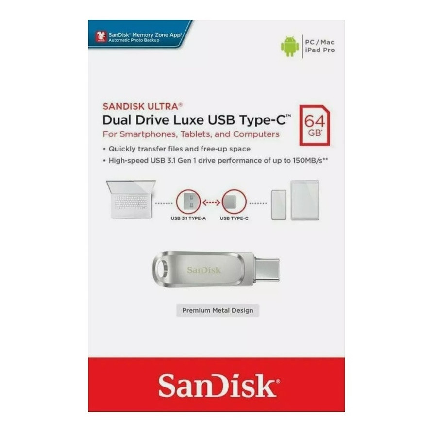 Флеш-накопитель SanDisk USB 3.1 Ultra Dual Luxe Type-C 64Gb (150 Mb/s) Киев - изображение 2
