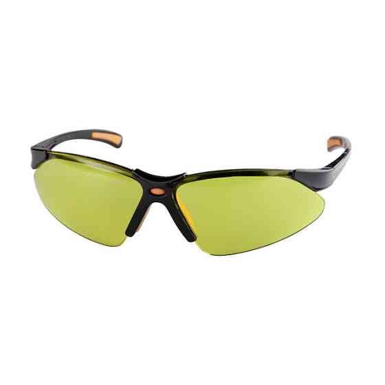 Окуляри захисні, жовті, лінзи полікарбонат, заушники чорні нейлонові, гумова накладка на ніс, захист від удару INTERTOOL SP-0096 Київ