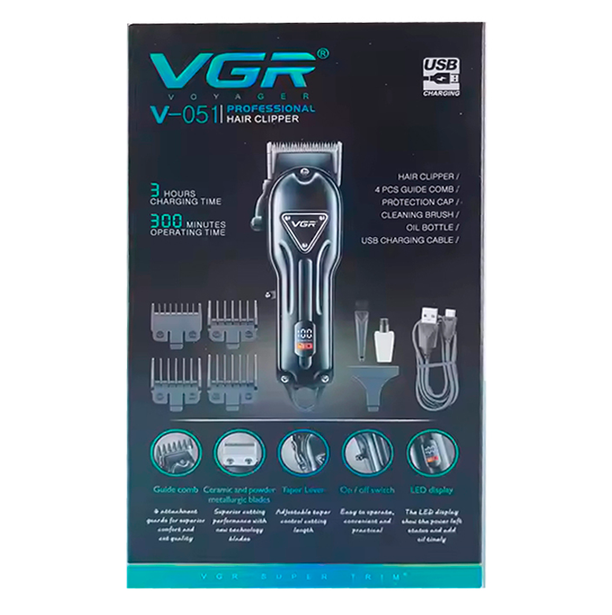 Машинка для стрижки акумуляторна VGR V-051 2500 mAh LED дисплей (4 насадки) Вінниця - фото 10