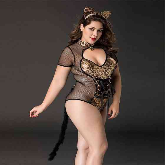 Еротичний костюм кішечки JSY «Імператриця Кітті» Plus Size, Black, боді, шнурівка, хвіст, вушка Sex Aura Київ