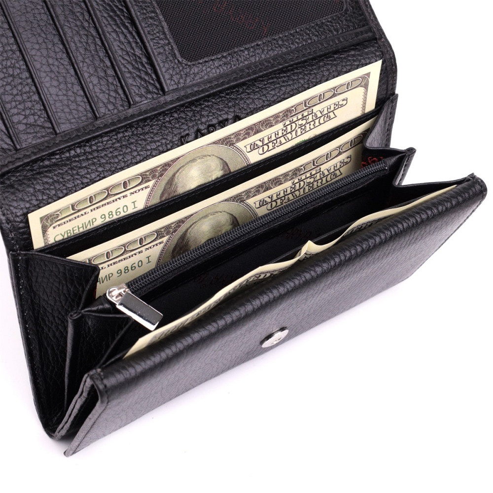 Вместительный женский кошелек из натуральной кожи KARYA 22859 Черный Киев - изображение 7