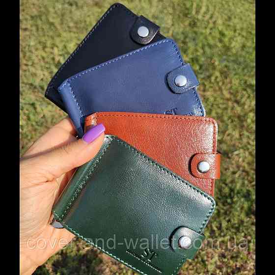 Зажим для денег на кнопке из винтажной кожи черного цвета Puos Киев