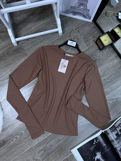 Жіночий базовий лонгслів із турецького рубчика Шоколад, 46/48 Одеса - фото 1
