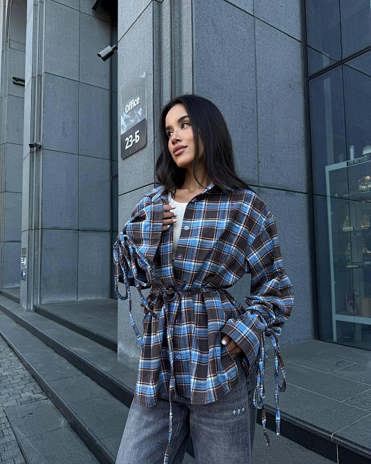 Жіноча базова сорочка кімоно оверсайз в клітинку турецька фланель Одеса - фото 5