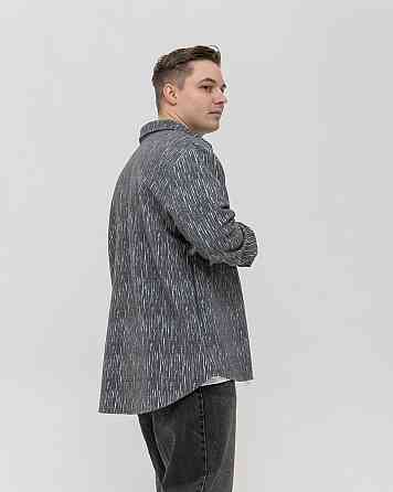 Чоловіча сорочка в смужку стильна смугаста сорочка оверсайз на весну/осінь бавовна 100% SANE сіра Одеса