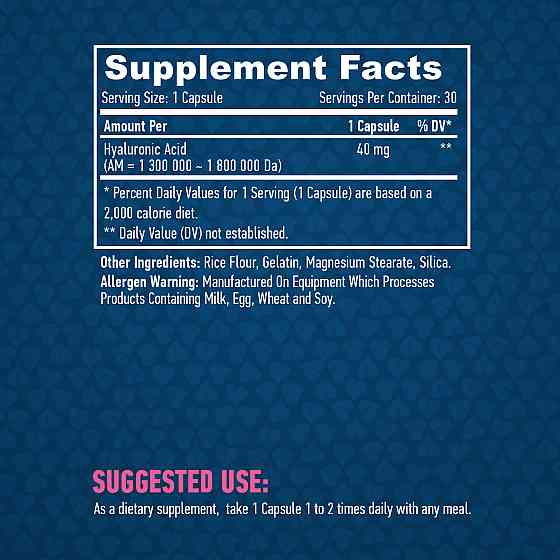 Гіалурована кислота Haya Labs Hyaluronic Acid 40 mg 30 caps Луцьк