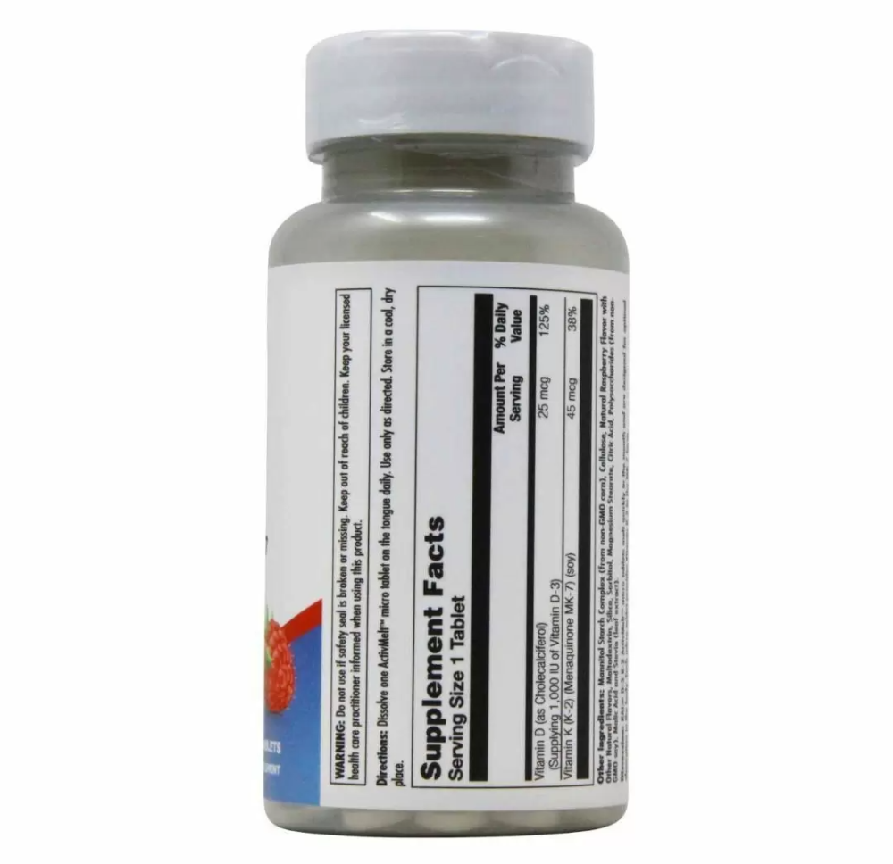 Витамины Д3 и K2 (Vitamin D-3 K-2) 1000 МЕ/45 мкг 60 таблеток со вкусом красной малины Киев - изображение 2