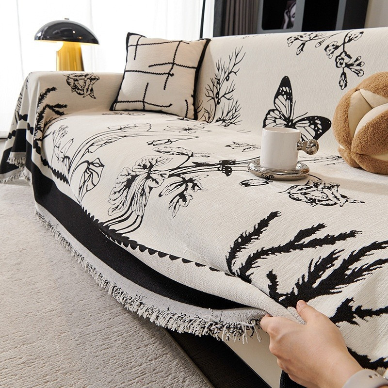 Плед покрывало на диван или кровать,чехол накидка 180х230 см для мягкой мебели узор бабочка,черный Каменец-Подольский - изображение 4