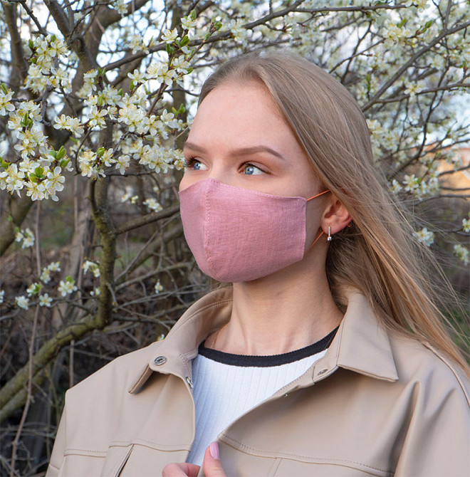 Маска защитная многоразовая из 100% ЛЬНА Размер M (Пудра) Сумы - изображение 4