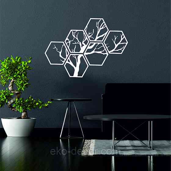 Декоративное настенное Панно «Дерево», Декор на стену 70*50 см, Белый, Ручная работа Киев