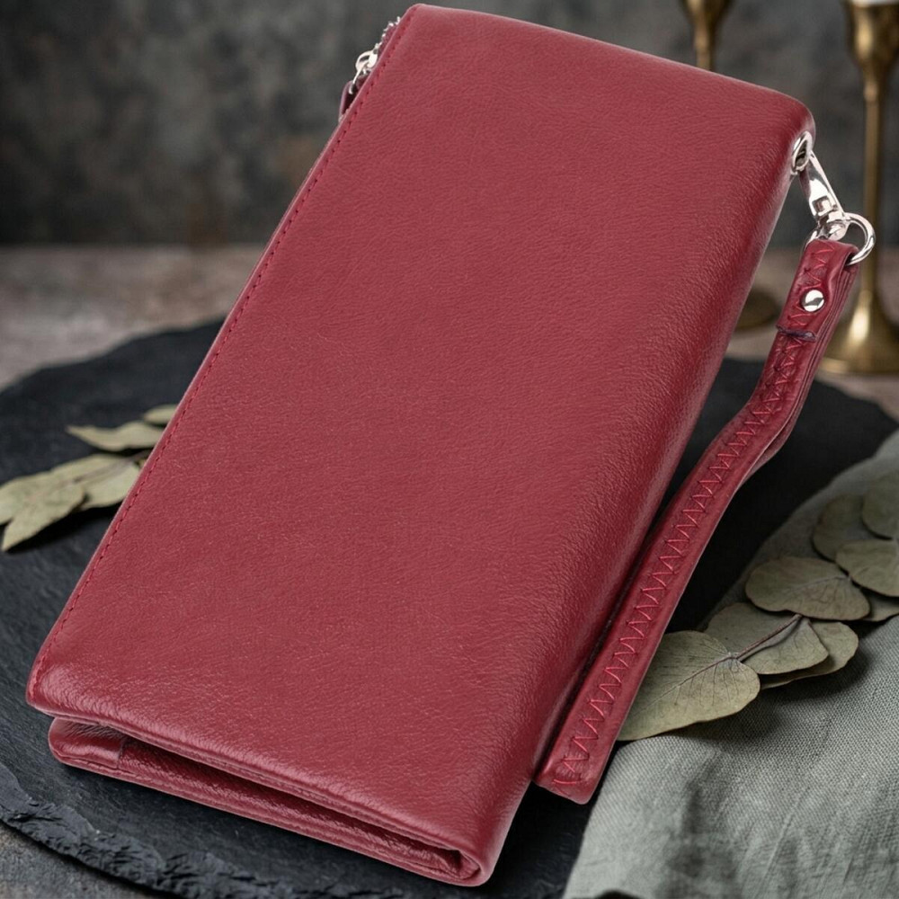 Добротный женский кошелек-клатч с двумя молниями из натуральной кожи ST Leather 22528 Бордовый Киев - изображение 14