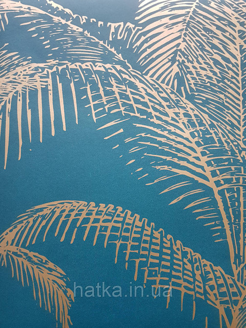 Шпалери вінілові на флізеліні Rasch Clasik 0,53х10 листя пальми яскраві золотисті на бірюзовому Київ - фото 3