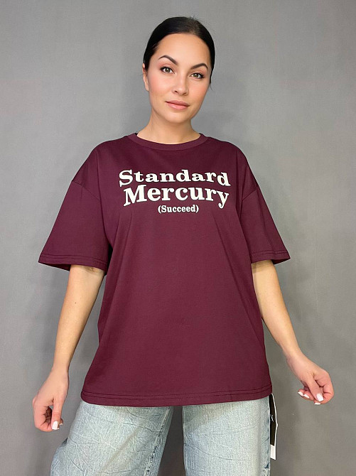 Футболка женская A-N 25007 оверсайз удлиненная с надписью принтом впереди one size, бордовый, one size Киев - изображение 10