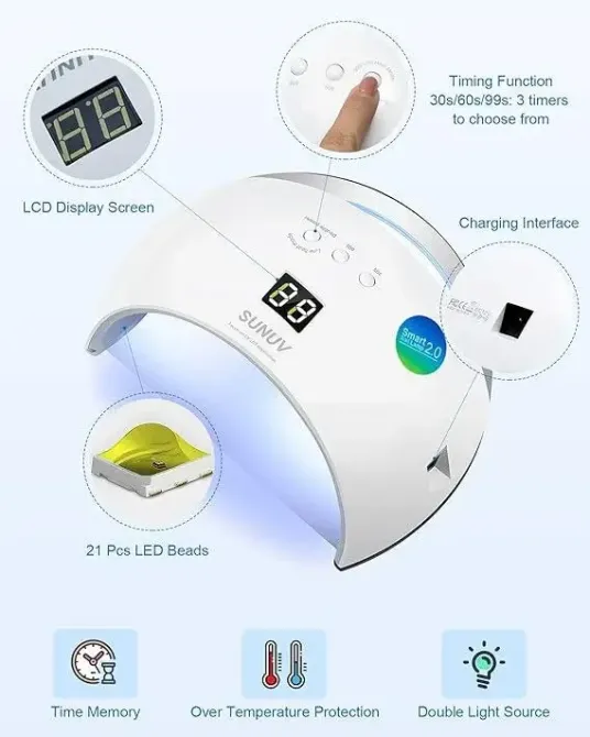 Лампа для манікюру SUN 6 Світлодіодна лампа для нігтів SUN6, 2 в 1 Led/Uv 2.0 для низькоколірного гель-лак Київ - фото 6