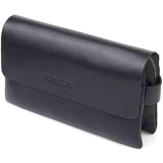 Красивий чоловічий клатч із натуральної комбінованої шкіри CANPELLINI 21564 Чорний Київ