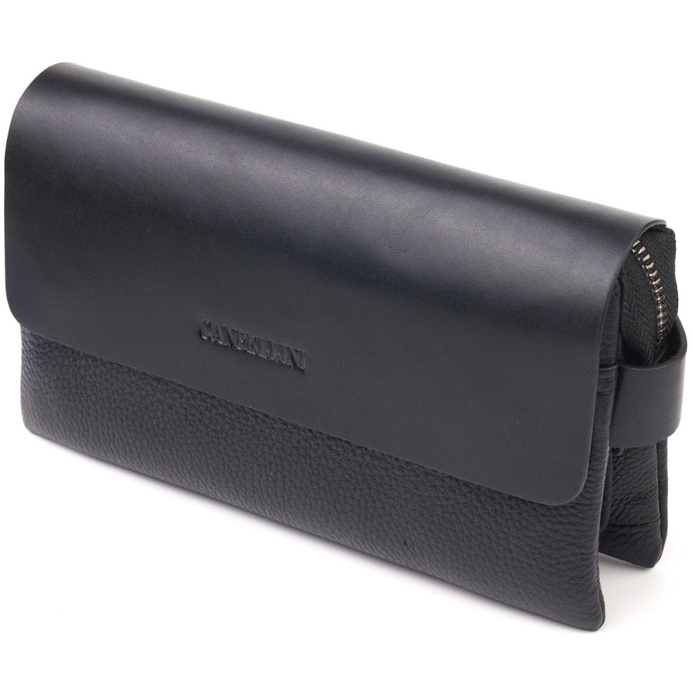 Красивый мужской клатч из натуральной комбинированной кожи CANPELLINI 21564 Черный Киев - изображение 1