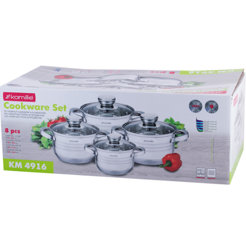 Набір каструль 8 предметів (каструлі 1,5/2/3/5л) нержавіюча сталь порожнисті ручки 4916 KAMILLE Житомир - фото 10