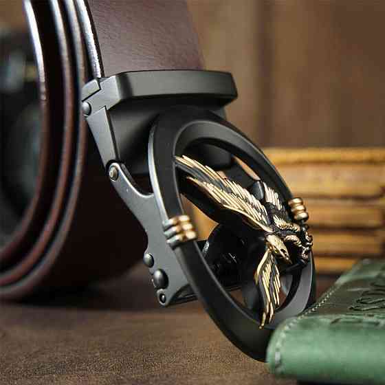 Ремень мужской с пряжкой автомат с силуэтом орла Vintage 20298 Коричневый Киев