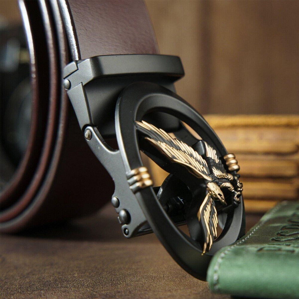 Ремень мужской с пряжкой автомат с силуэтом орла Vintage 20298 Коричневый Киев - изображение 1