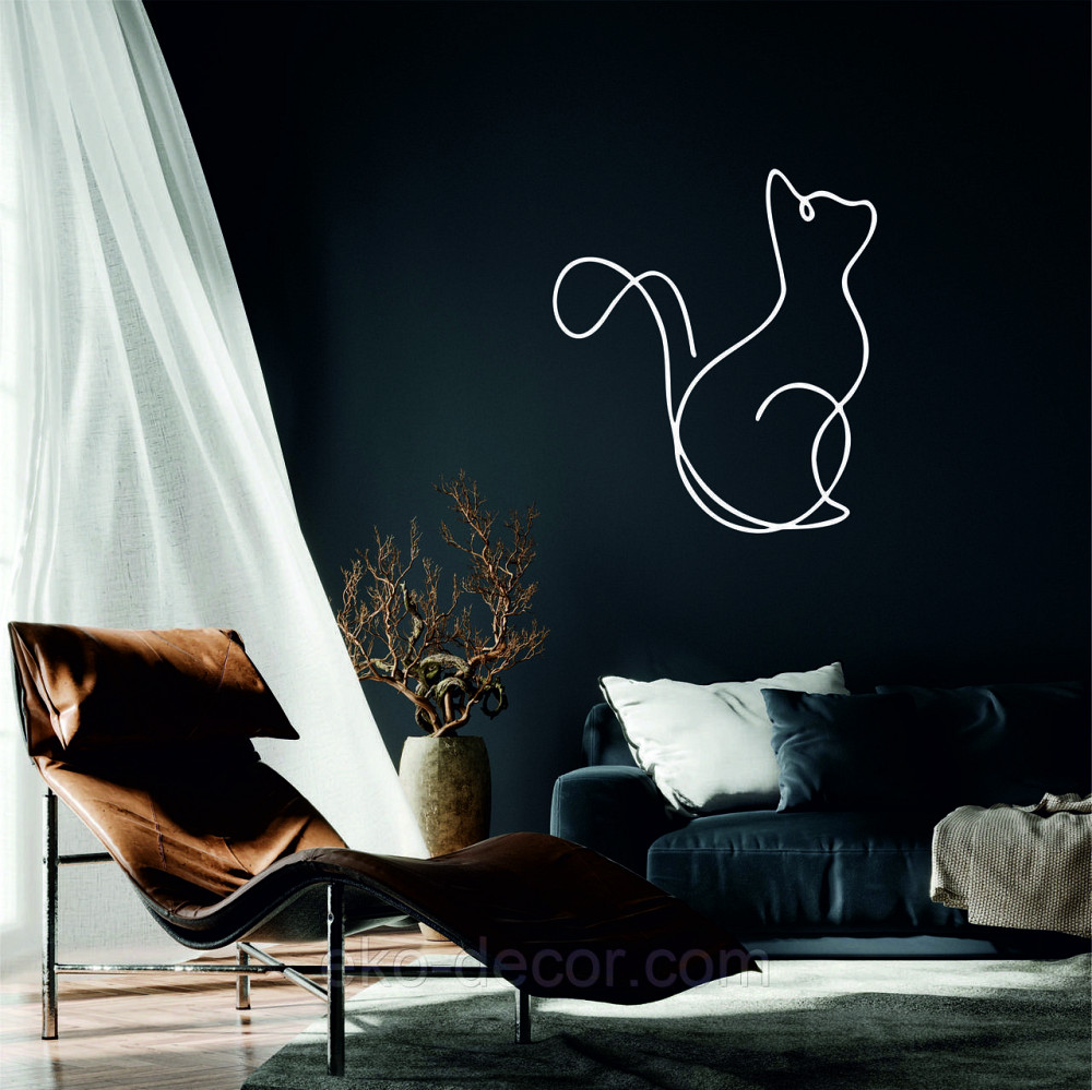 Декоративное настенное 3D Панно «Кот» Декор на стену с объемом 90*66 см, Белый Киев - изображение 1