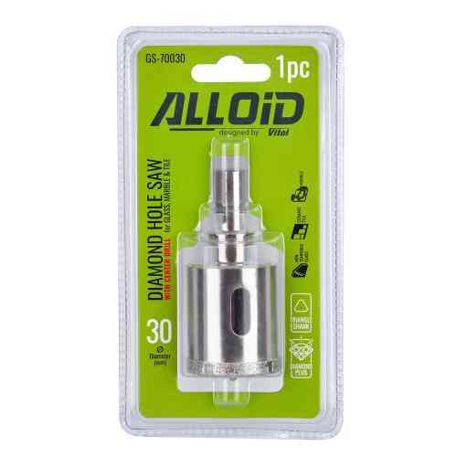 Свердло корончате алмазне по склу та кераміці 30мм з центрувальним свердлом Alloid Одеса