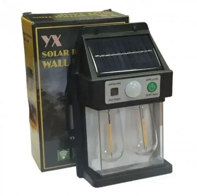 Настенный уличный светильник с солнечной панелью, фонарь с датчиком на движение SOLAR WALL LAMP YX-777 Black Коломия - фото 1