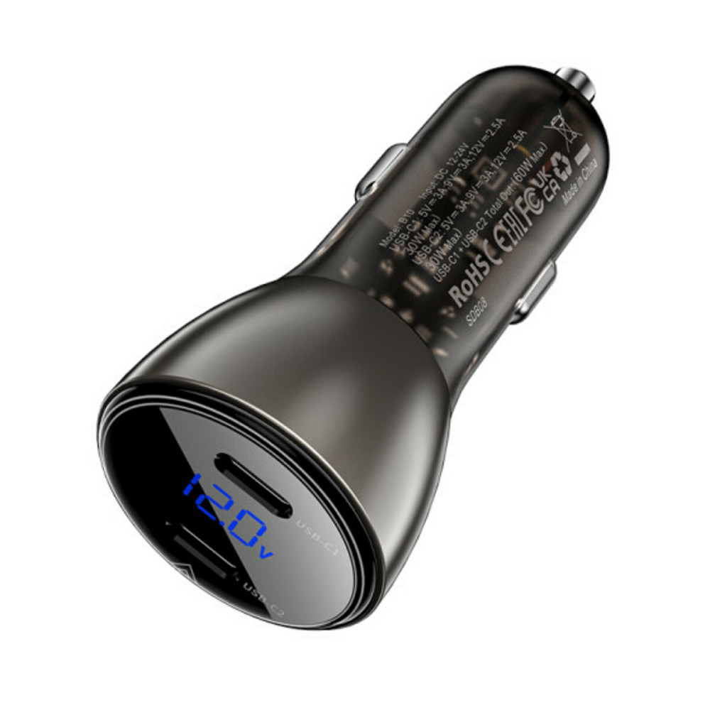 Автомобільний зарядний пристрій ACEFAST B10 metal car charger 60W (USB-C + USB-C) with digital display Black Київ - фото 2