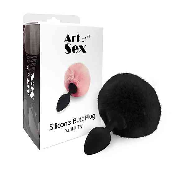 Силиконовая анальная пробка М Art of Sex - Silicone Bunny Tails Butt plug Black, диаметр 3,5 см Sex Aura Киев