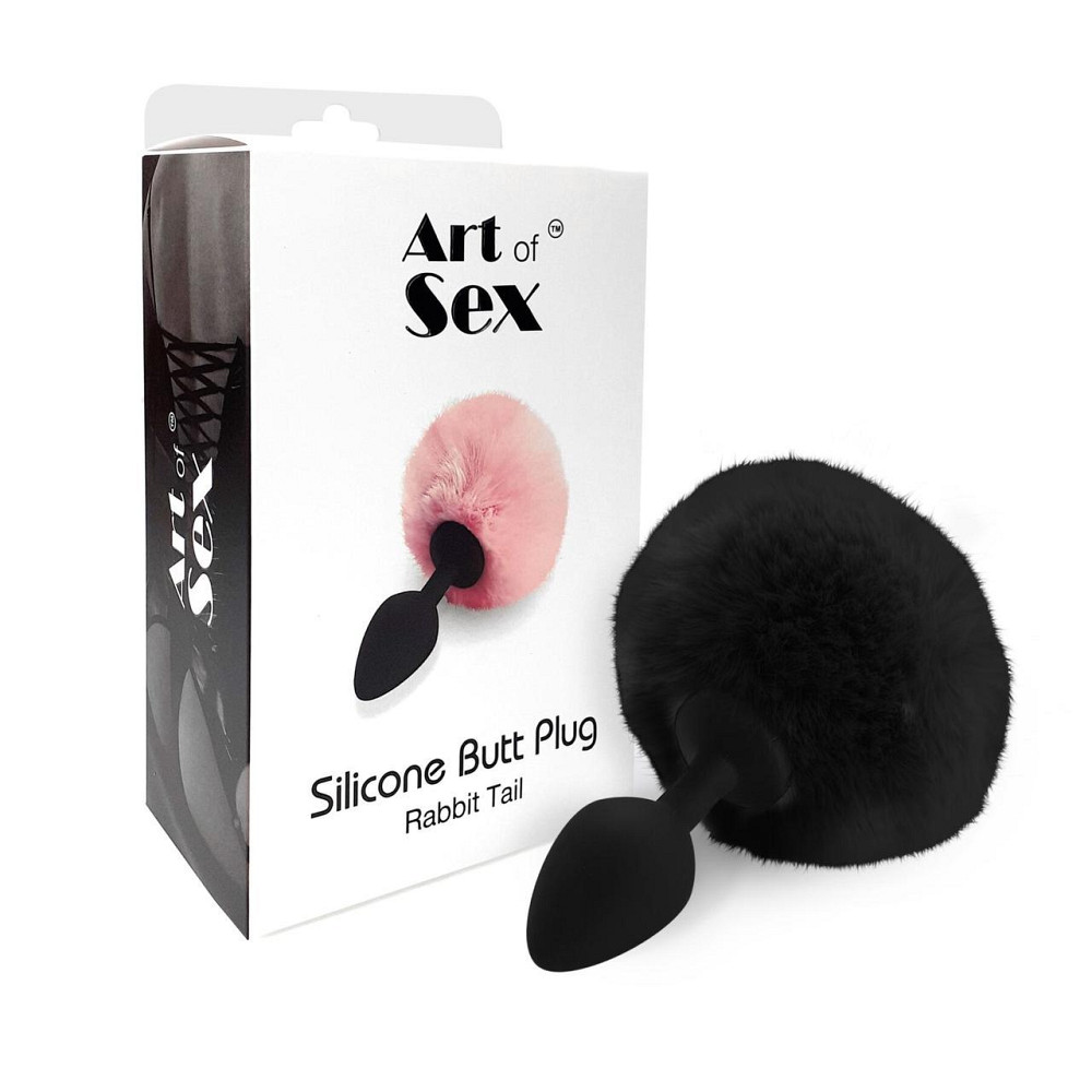 Силиконовая анальная пробка М Art of Sex - Silicone Bunny Tails Butt plug Black, диаметр 3,5 см Sex Aura Киев - изображение 3