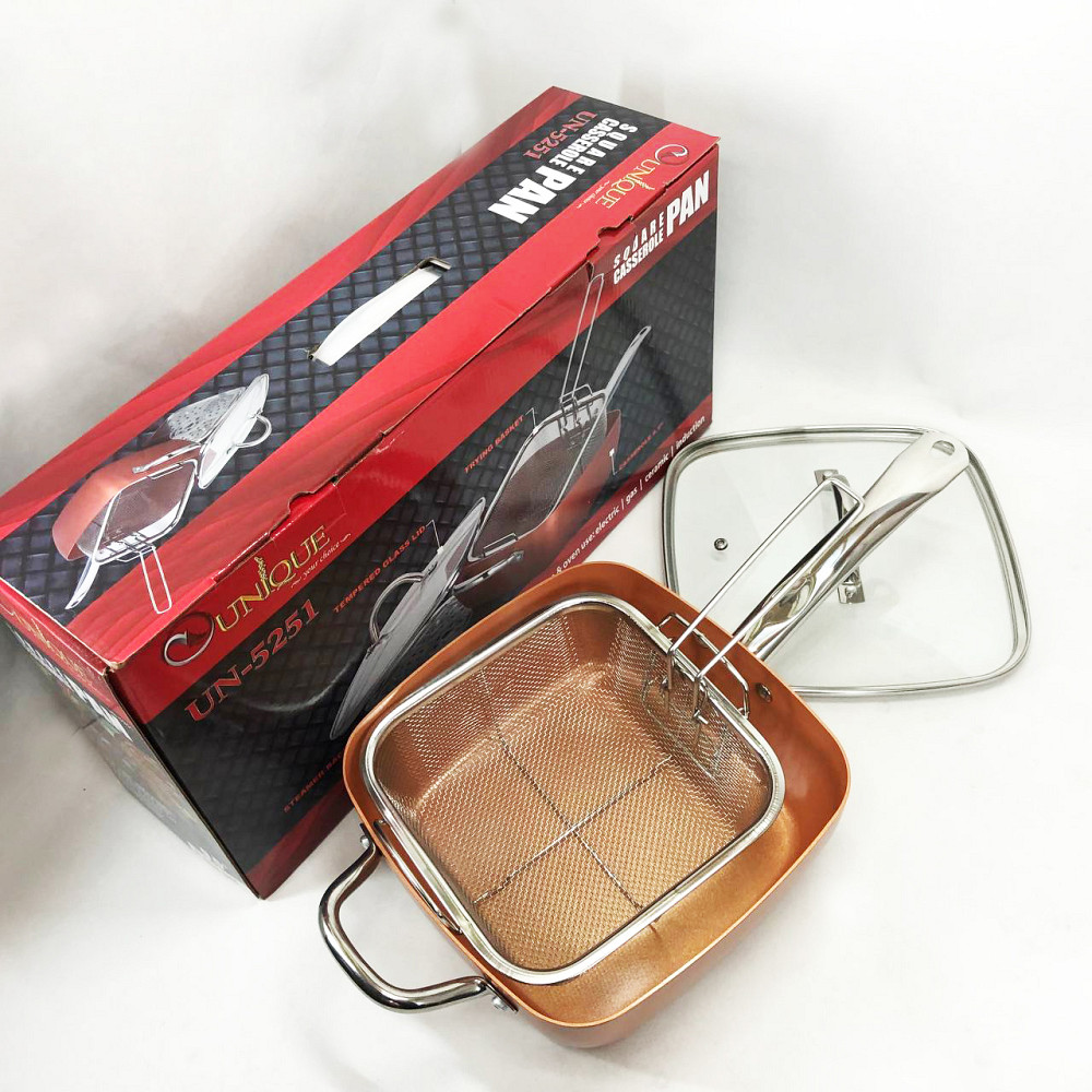 Сковорода-фритюрниця UNIQUE UN-5251 квадратна антипригарна з пароваркою та каструлею + скляна кришка 24 см IE-51 Львів - фото 20