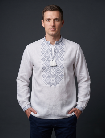Чоловіча сорочка-вишиванка сірих відтінків на довгий рукав Київ