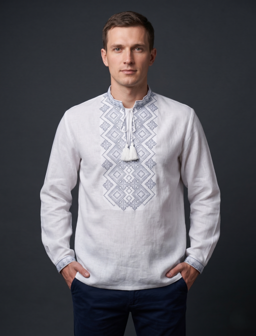 Мужская рубашка-вышиванка серых оттенков на длинный рукав 58 Киев - изображение 3