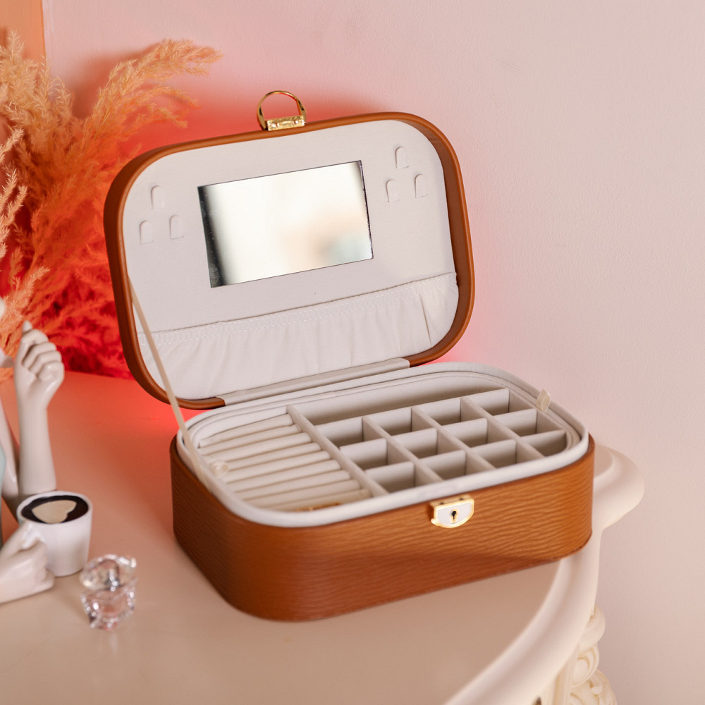 Скринька для прикрас з еко шкіри 2 яруси із замком органайзер для ювелірних виробів HP-5-1BR Київ - фото 7