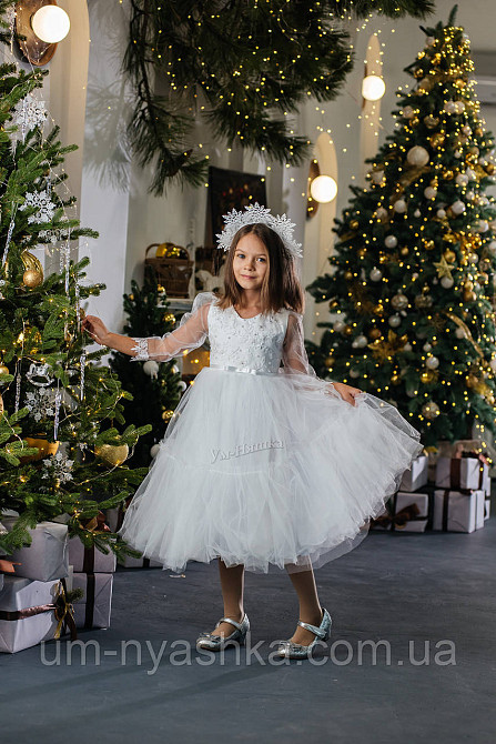 Сукня Сніжинка Біле ошатне плаття з рукавами для дівчинки Кривий Ріг - фото 3