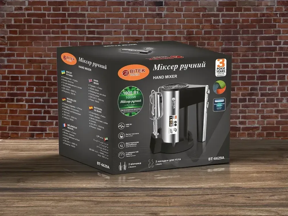 Кухонный миксер BITEK BT-6629A, 5 скоростей, 240Вт, 4 насадки венчики и крюки, универсальное назначение Одесса - изображение 4